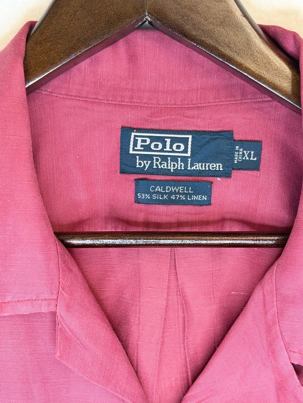 Polo Ralph Lauren Vintage Caldwell XL Silk Linen Camp Shirt Raspberry Fall
